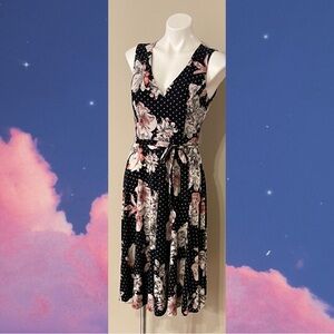 Tommy Hilfiger Black and Pink Floral Midi Dress